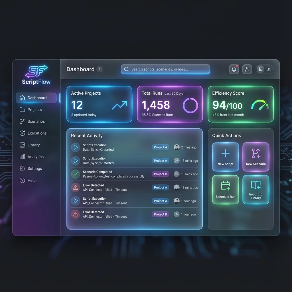 ScriptFlow Desktop Dashboard Interface